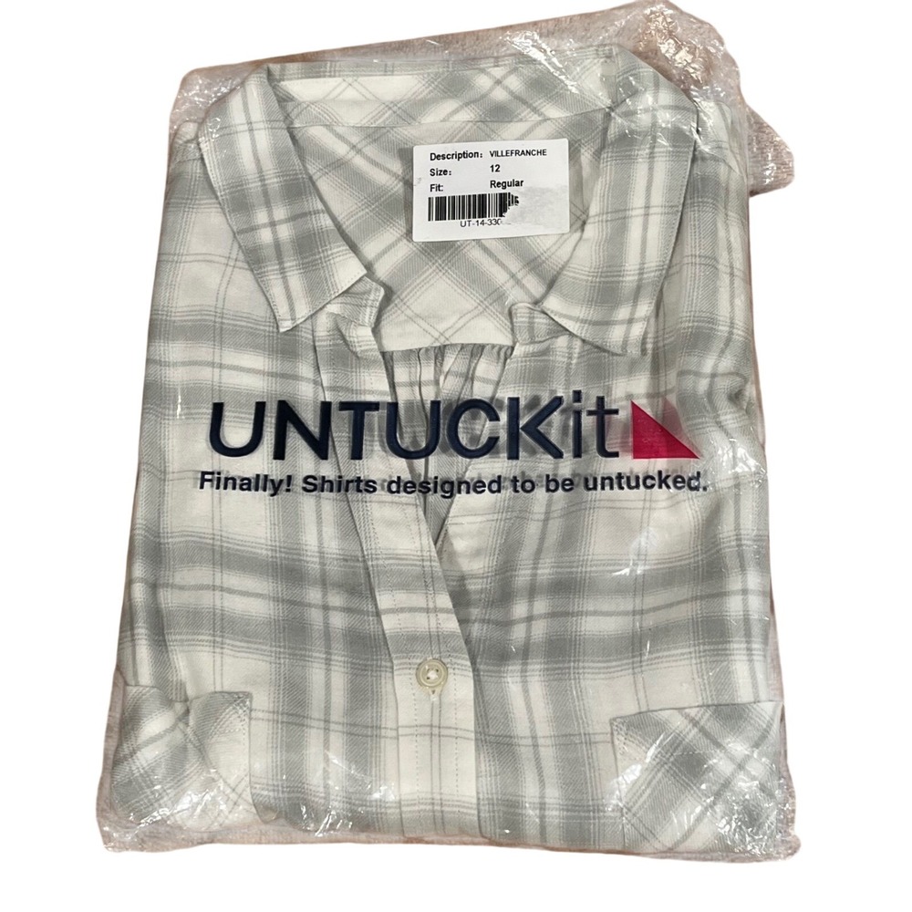 UNTUCKit Villefranche Plaid Sleeveless Button Down Shirt White Gray‎ Women's 12
